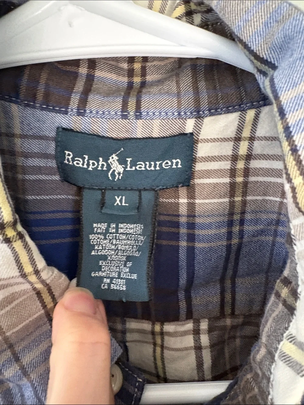 Ralph Lauren Blue White Plaid Button-Down Shirt Boy Size XL 18-20